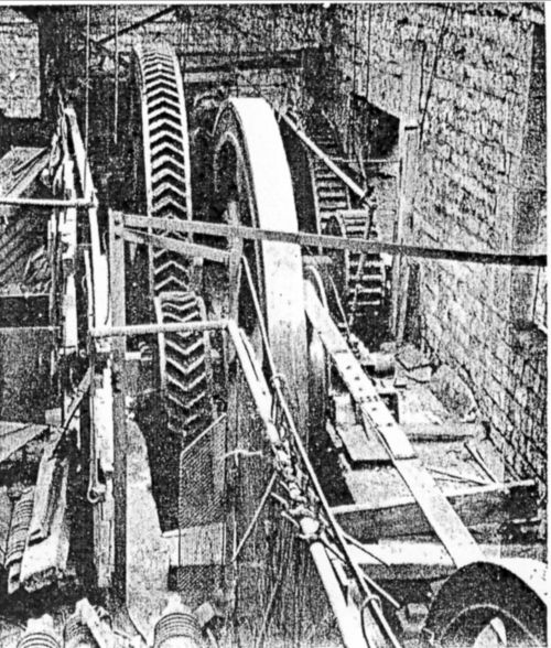 Photograph of the gearing system in the Low Matlock rolling mill